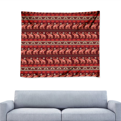 Red Indian Elephant Pattern Print Tapestry