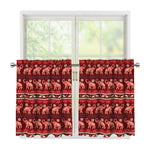 Red Indian Elephant Pattern Print Tier Curtains