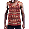 Red Indian Elephant Pattern Print Men's Workout Tank Top
