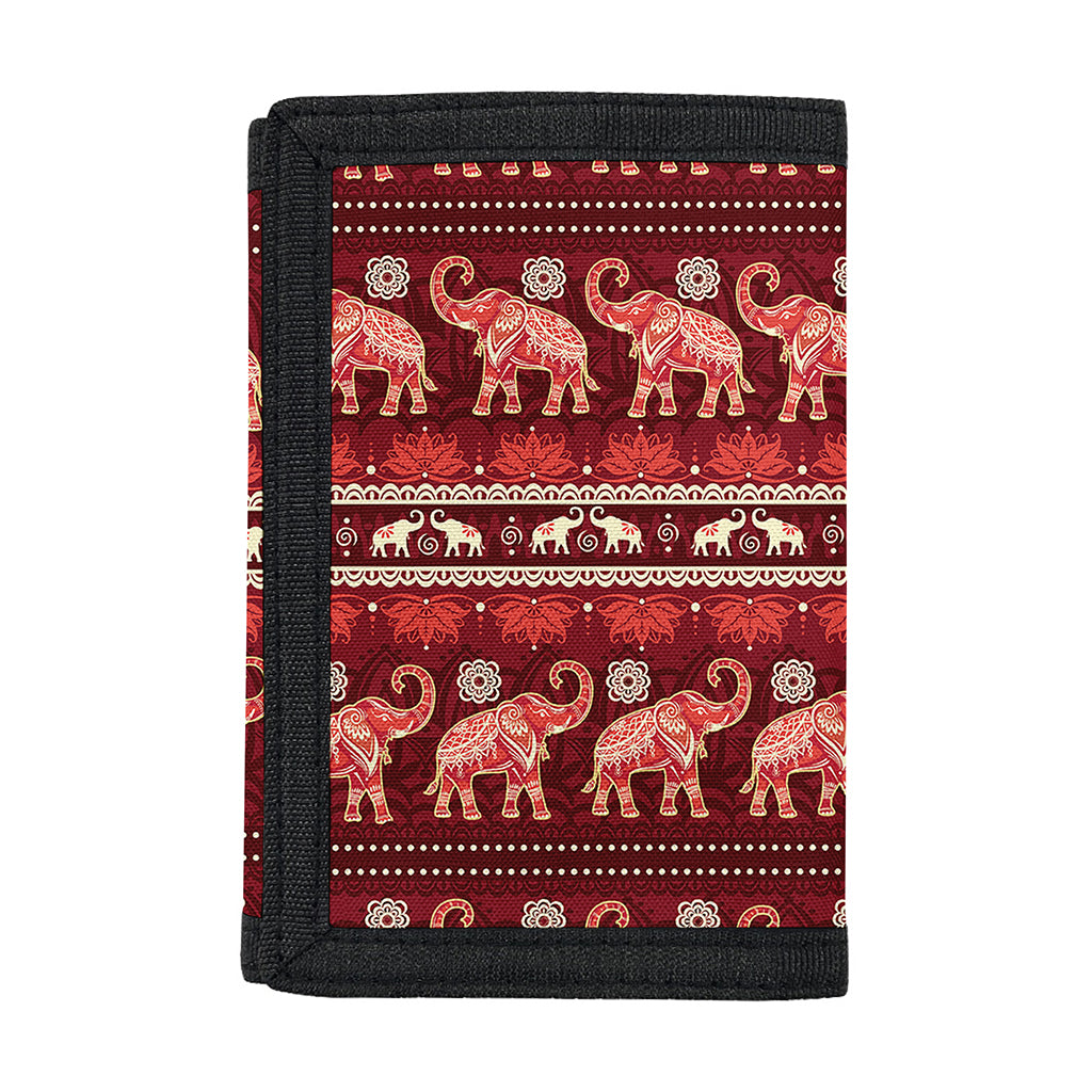 Red Indian Elephant Pattern Print Trifold Wallet