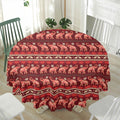 Red Indian Elephant Pattern Print Waterproof Round Tablecloth