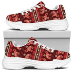 Red Indian Elephant Pattern Print White Chunky Shoes