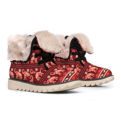 Red Indian Elephant Pattern Print Winter Boots