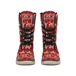 Red Indian Elephant Pattern Print Winter Boots