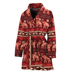 Red Indian Elephant Pattern Print Women's Bathrobe