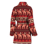 Red Indian Elephant Pattern Print Women's Bathrobe