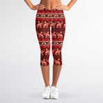 Red Indian Elephant Pattern Print Women's Capri Leggings