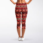 Red Indian Elephant Pattern Print Women's Capri Leggings