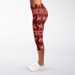 Red Indian Elephant Pattern Print Women's Capri Leggings