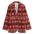 Red Indian Elephant Pattern Print Women's Cotton Blazer