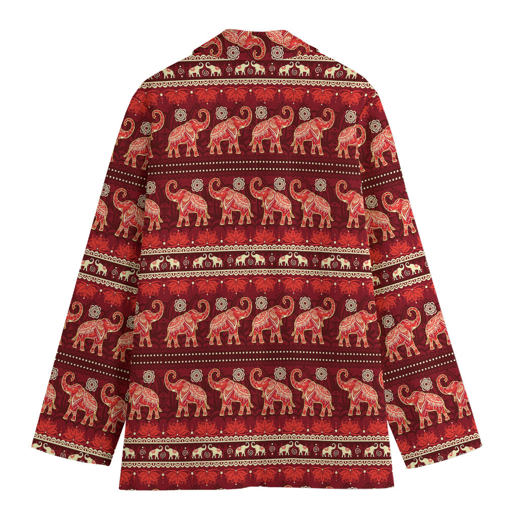 Red Indian Elephant Pattern Print Women's Cotton Blazer