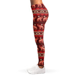 Red Indian Elephant Pattern Print Women's Leggings