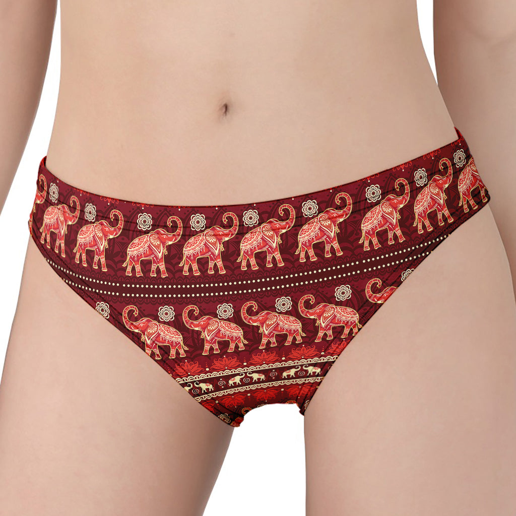 Red Indian Elephant Pattern Print Women's Panties