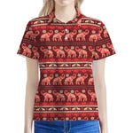 Red Indian Elephant Pattern Print Women's Polo Shirt