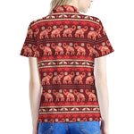 Red Indian Elephant Pattern Print Women's Polo Shirt