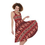Red Indian Elephant Pattern Print Women's Sleeveless Dress