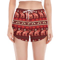Red Indian Elephant Pattern Print Women's Split Running Shorts