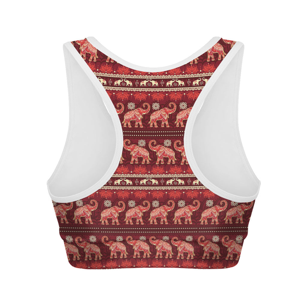 Red Indian Elephant Pattern Print Women's Sports Bra