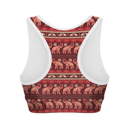 Red Indian Elephant Pattern Print Women's Sports Bra