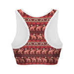 Red Indian Elephant Pattern Print Women's Sports Bra