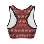 Red Indian Elephant Pattern Print Women's Sports Bra