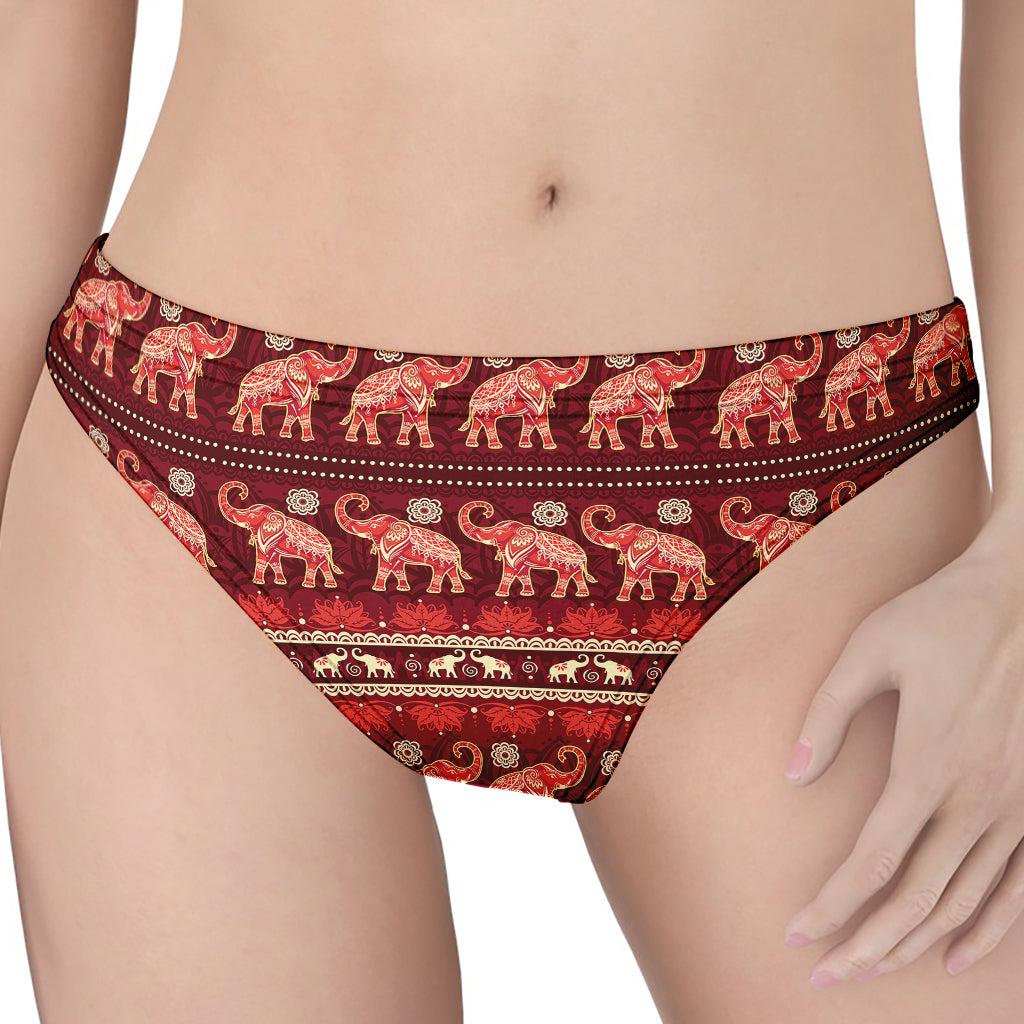 Red Indian Elephant Pattern Print Women's Thong