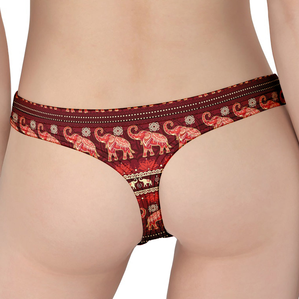 Red Indian Elephant Pattern Print Women's Thong