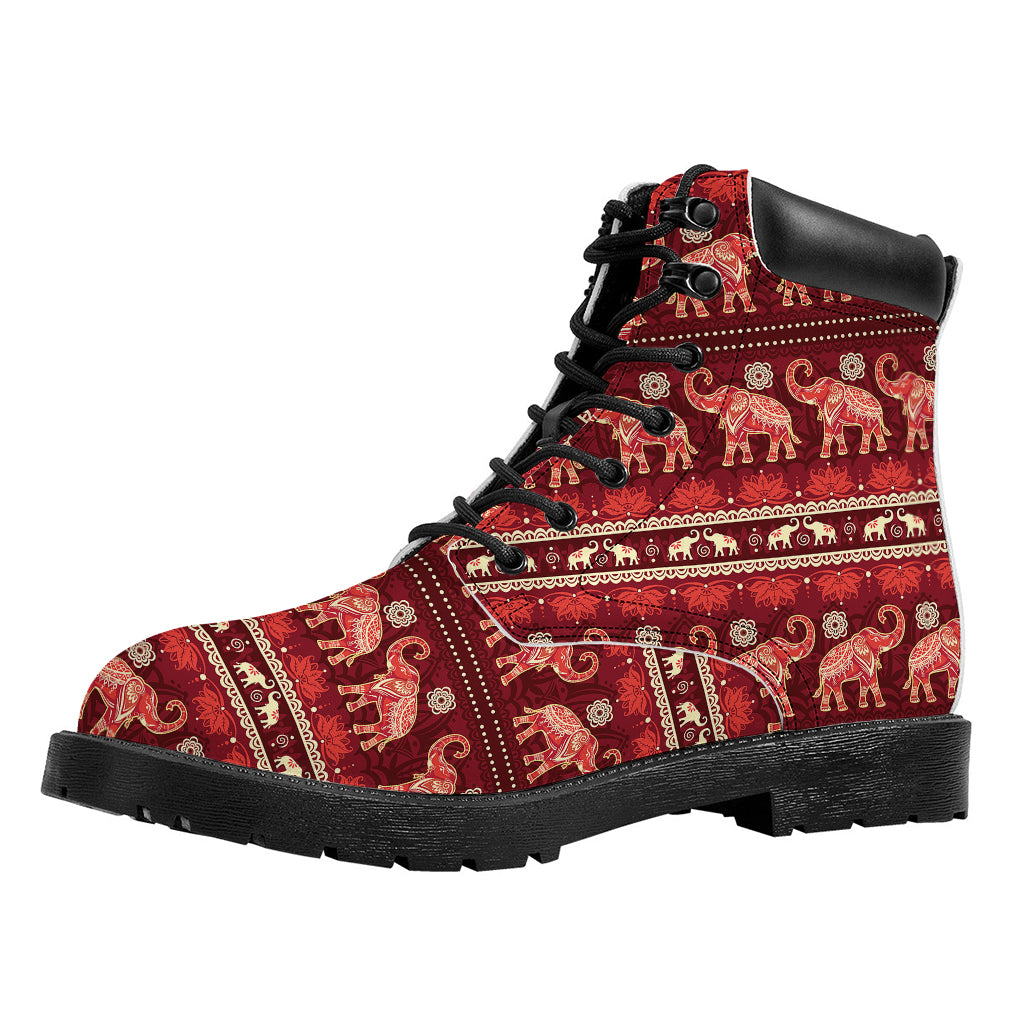 Red Indian Elephant Pattern Print Work Boots