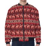 Red Indian Elephant Pattern Print Zip Sleeve Bomber Jacket