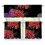 Red Japanese Amaryllis Pattern Print 3 Piece Kitchen Curtains