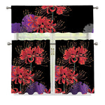 Red Japanese Amaryllis Pattern Print 3 Piece Kitchen Curtains