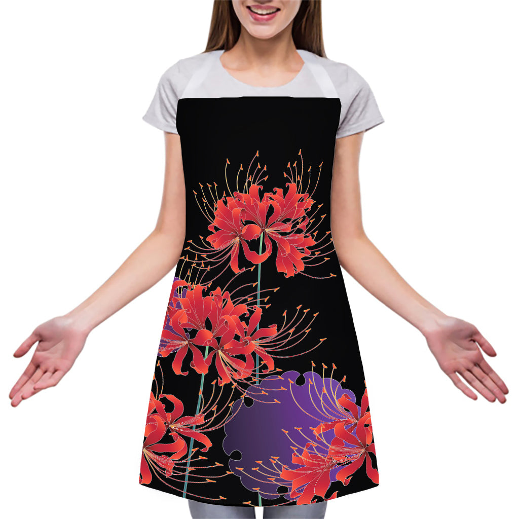 Red Japanese Amaryllis Pattern Print Adjustable Apron