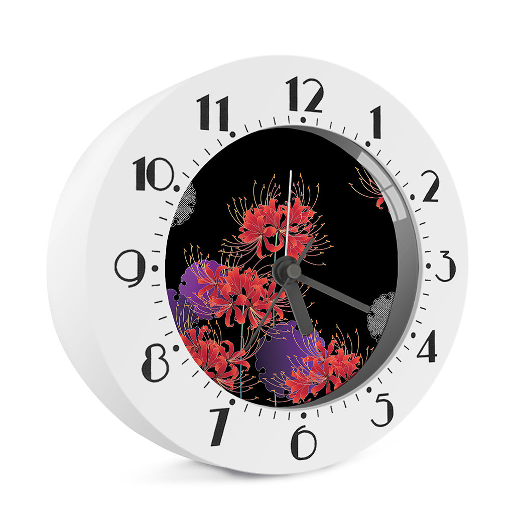 Red Japanese Amaryllis Pattern Print Alarm Clock