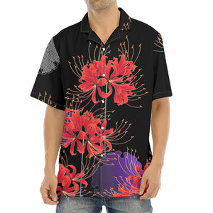 Red Japanese Amaryllis Pattern Print Aloha Shirt