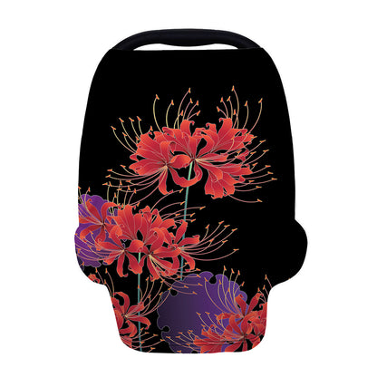 Red Japanese Amaryllis Pattern Print Baby Seat Cover