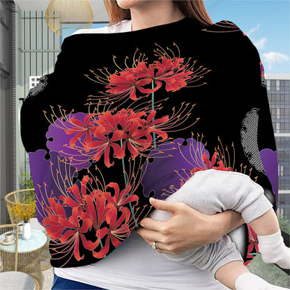 Red Japanese Amaryllis Pattern Print Baby Seat Cover