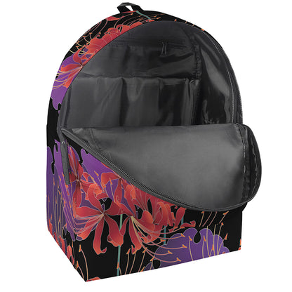 Red Japanese Amaryllis Pattern Print Backpack