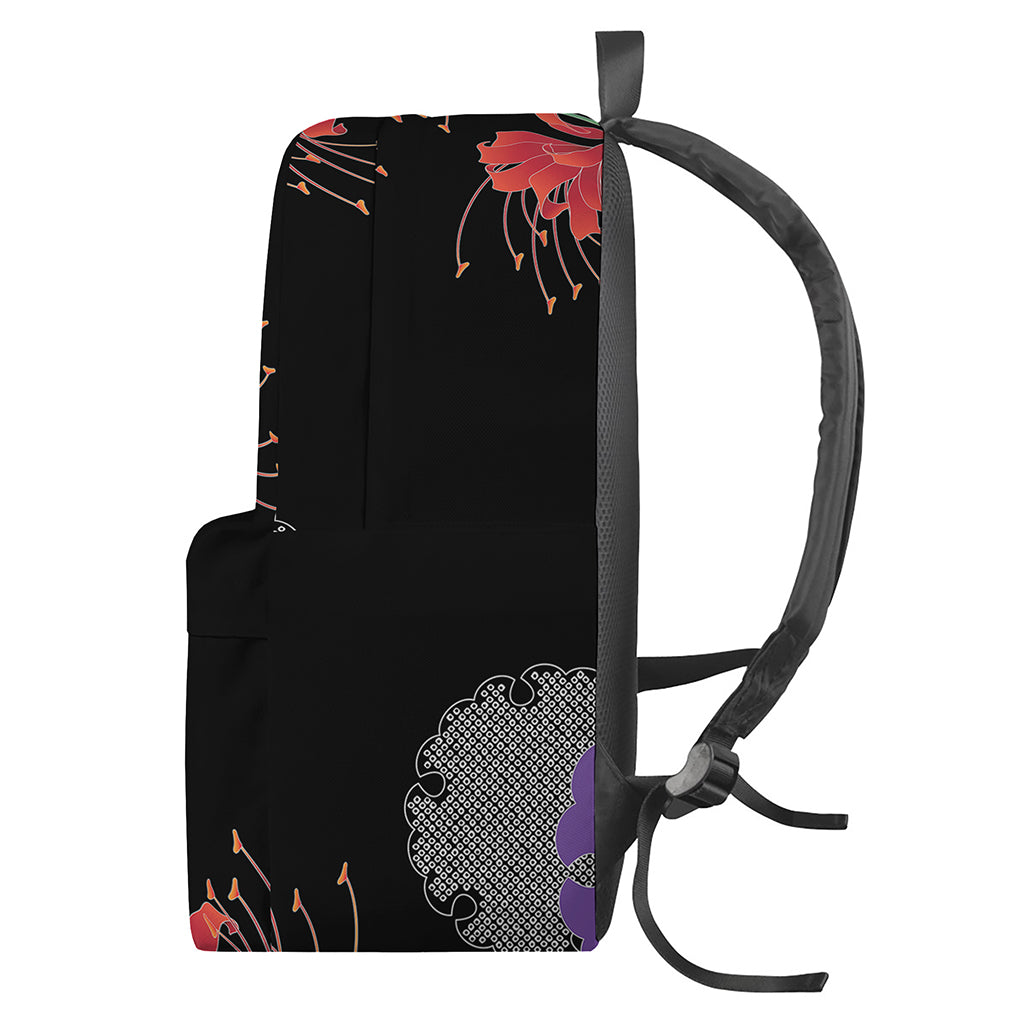 Red Japanese Amaryllis Pattern Print Backpack