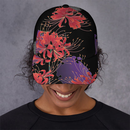 Red Japanese Amaryllis Pattern Print Baseball Cap