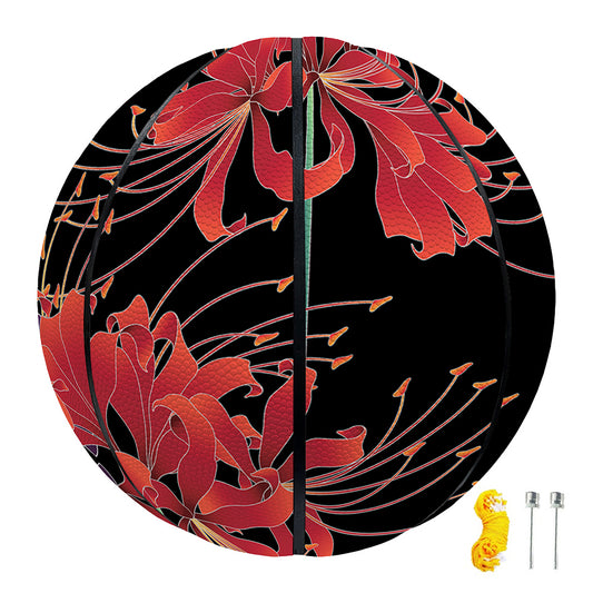 Red Japanese Amaryllis Pattern Print Basketball