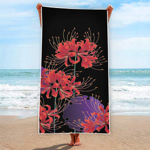 Red Japanese Amaryllis Pattern Print Beach Towel