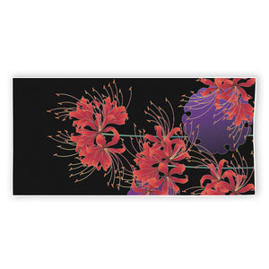 Red Japanese Amaryllis Pattern Print Beach Towel