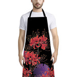 Red Japanese Amaryllis Pattern Print Bib Apron With Pocket