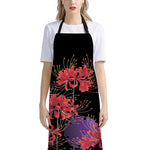 Red Japanese Amaryllis Pattern Print Bib Apron With Pocket