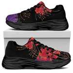 Red Japanese Amaryllis Pattern Print Black Chunky Shoes