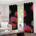 Red Japanese Amaryllis Pattern Print Dimout Grommet Curtains