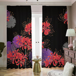 Red Japanese Amaryllis Pattern Print Blackout Pencil Pleat Curtains