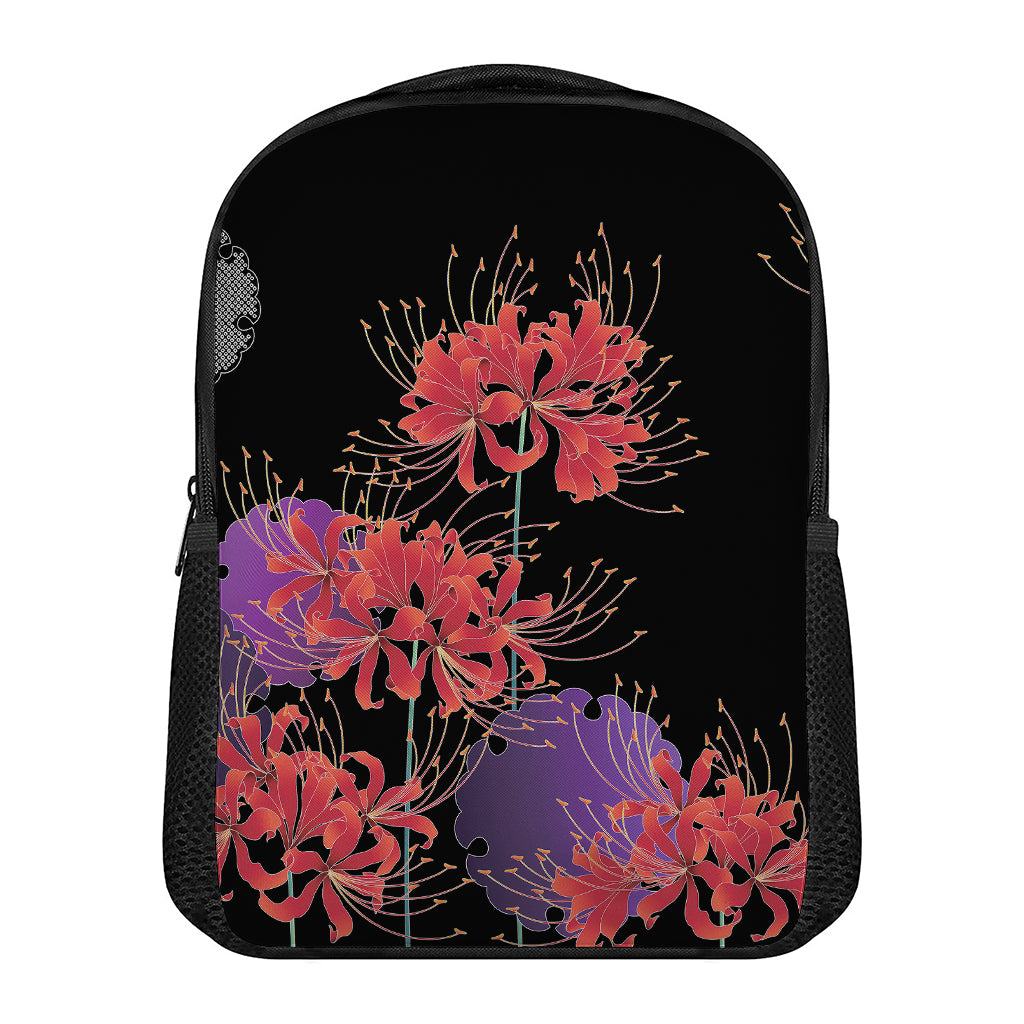 Red Japanese Amaryllis Pattern Print Casual Backpack