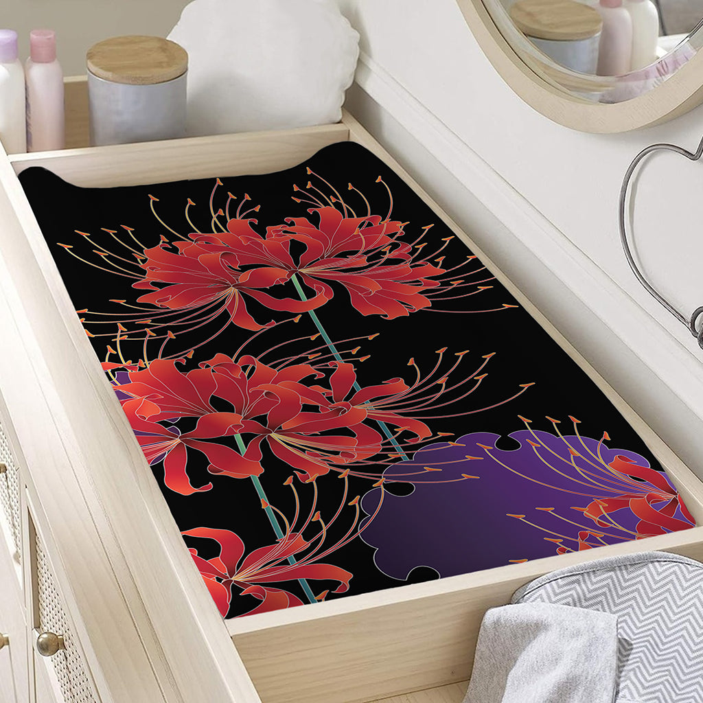 Red Japanese Amaryllis Pattern Print Changing Pad Cover