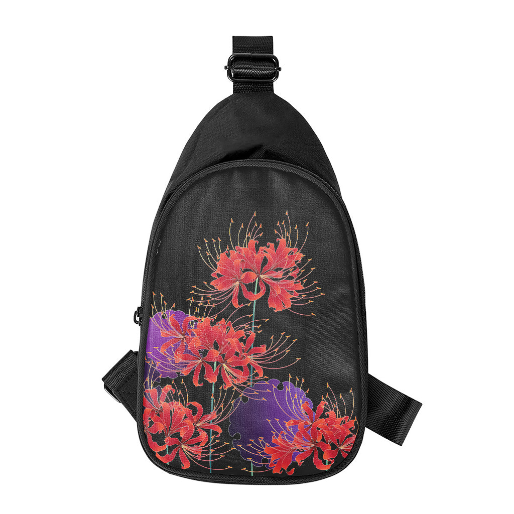 Red Japanese Amaryllis Pattern Print Chest Bag